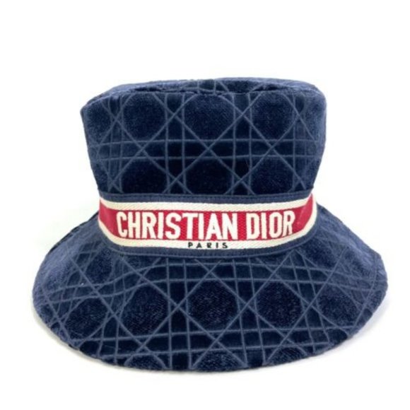 Dior 15CAN923X134 21AW Velor Cannage logo bob Hat bucket hat Navy/Red - Picture 1 of 11